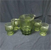 Vintage green pitcher and glass set