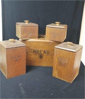 Vintage brown wood bread box and canister set you