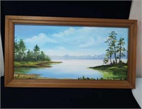 Beautiful lake scenery oil if canvas print signed