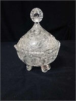 Delicate crystal etched candy dish with bird and