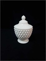 White hobnail unmarked Fenton dish approx 7