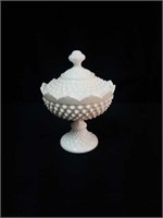 White hobnail unmarked Fenton compote approx 8