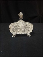 Unusual footed crystal candy dish approx 6 inches