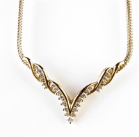 14K Yellow Gold Diamond V Fashion Necklace