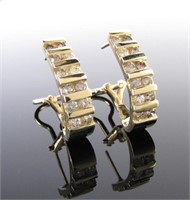 Pair of 14K Yellow Gold Diamond J-Hoop Earrings