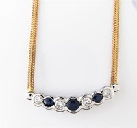 14K Gold Sapphire and Diamond Bar Necklace