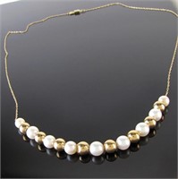 14K Yellow Gold Pearl and Bead Necklace