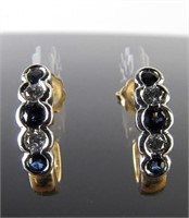 14K Gold Diamond and Sapphire Hoop Earrings