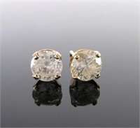 14K Yellow Gold Round Diamond Stud Earrings, 1.4CT