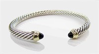 David Yurman 14K, Sterling Onyx Cable Bracelet
