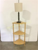 Wooden corner stand & lamp