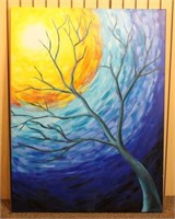 Unframed Art - Blue and Yellow Sun and Trees