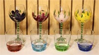8pc Lot - Floral Wine & Colored Cocktail Glasses