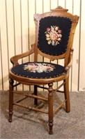 Wooden Side Chair with Black Floral Embroidery