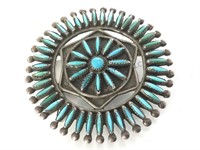 STERLING/ TURQUOISE ZUNI NEEDLEPOINT BROOCH