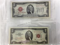 1928F & 1953C $2 RED SEALS