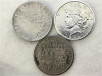1922-S, 1883-O MORGANS & 1921-S PEACE DOLLARS, 3X$