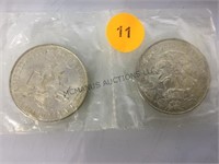PAIR  OF 1968 SILVER MEXICAN COINS