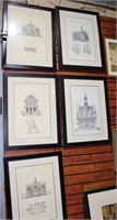 Collection of 5 similar French architectal prints