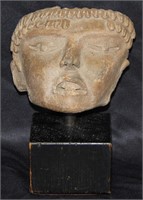 PRE-COLUMBIAN TERRACOTTA FACE FRAGMENT ON STAND