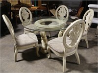 ROUND GLASS TOP TABLE WITH 5 CHAIRS