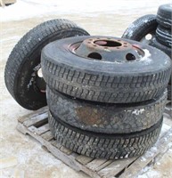 (4) Assorted 10R22.5 Tires On 10 Bolt Rims
