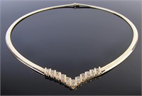 14K Yellow Gold Omega Chain Diamond V Necklace