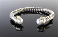 David Yurman Sterling, Pearl Cable Cuff Bracelet