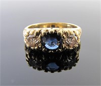 Vintage 14K Yellow Gold Sapphire, Diamond Ring