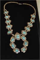 Turquoise Sterling Stamped Squash Blossom Necklace
