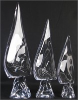 Set of Three Daum Crystal "Voilier" Sculptures