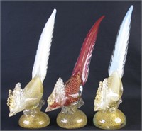 Three Archimede Seguso Glass Pheasant Sculptures