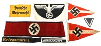 WWII GERMAN ARMBAND PATCH & PENNANT LOT