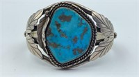 Silver and turquoise large cuff bracelet
