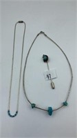 2 Liquid silver and turquoise necklaces and s