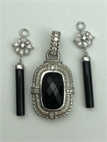 Sterling CZ and onyx pendant and earring charms