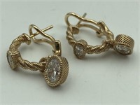 Gold over silver CZ hoop earrings