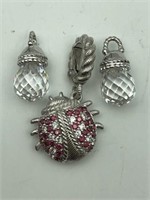 CZ lady bug pendant & earring charms