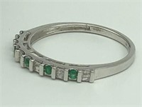 Sterling emerald & moissanite ladies ring