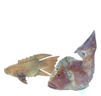 Carved Stone & Wood Koi Fish