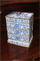 Rare Chinese blue and white 5 tiered candy box