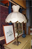 Ornate onyx and brass table lamp complete with