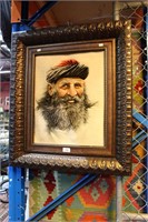 Framed hand woven pure wool Tabriz portrait rug