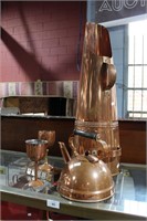 Collection of copper ware incl. tall coal scuttle,