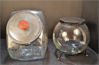 Large Glass/Aluminum Canister & Glass Lidded Bowl
