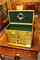 Modern tool chest, hinged lid with fitted interior
