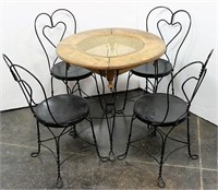Ice Cream Parlor Table with Caned Top & 4 Chairs