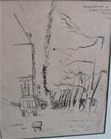 Louis Kahan, untitled ink sketch showing