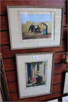 2 x antique hand coloured engravings