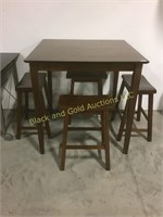 3ft by 3ft wooden table with stools